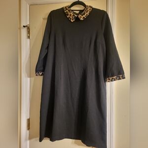 New w/o Tag Talbots 16 Petite Black Dress with Leopard Print Accents